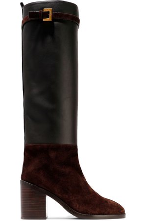 Chocolate Suede and leather knee boots | Sale up to 70% off | THE OUTNET | STUART WEITZMAN | THE OUTNET