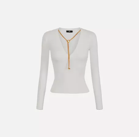 Top with long sleeves in ribbed viscose fabric with necklace | Elisabetta Franchi