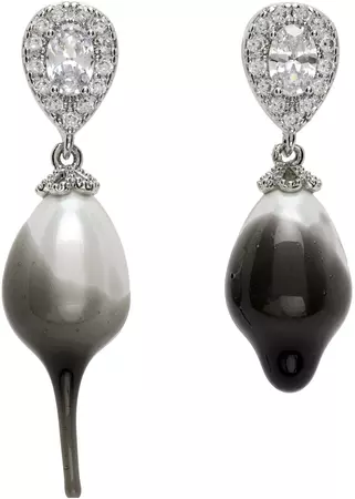Ottolinger: Silver & Black Pearl Drop Earrings | SSENSE