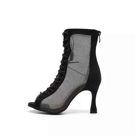 Black Mesh Peep Toe Lace Up High Heeled Boots – HIPPOSEUS
