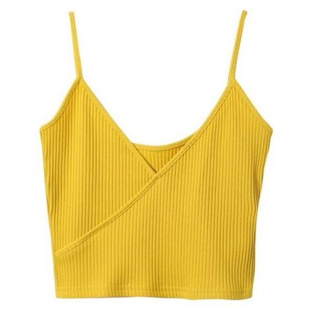 Ribbed Surplice Cropped Cami Tank Top Yellow