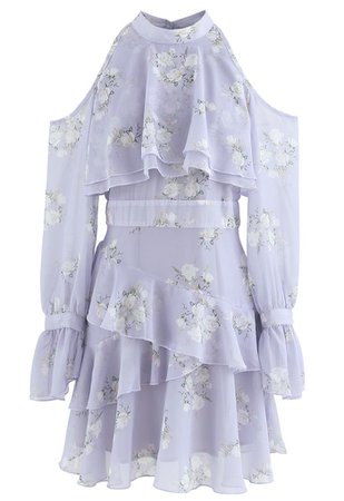 ChicWish Lavender Gardenia Impress Cold-Shoulder Chiffon Dress - @cloud9_offic