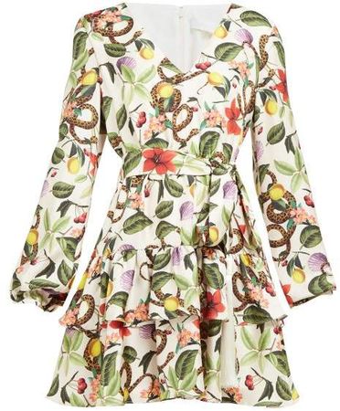Olivia Garden Print Silk Twill Mini Dress - Womens - White Multi