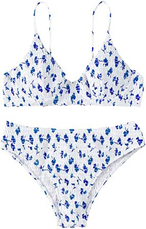 Amazon.com: SheIn Women's Floral Swimsuit Push Up High Waisted Smocked Bikini Set Underwire Shirred Bathing Suit : Clothing, Shoes & Jewelry