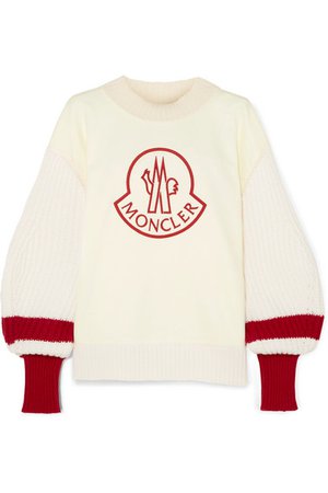 Moncler Genius | 1952 embroidered cotton and ribbed wool sweater | NET-A-PORTER.COM