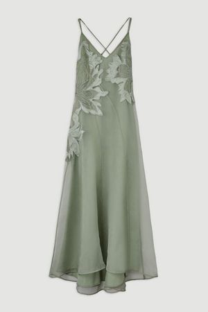 Satin Applique Woven Maxi Dress | Karen Millen