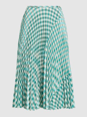 Cédric Charlier - Pleated Gingham Checkered Eco-Leather Midi Skirt | The Modist