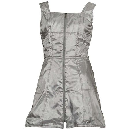 Vintage THIERRY MUGLER Quilted Silver Mini Dress