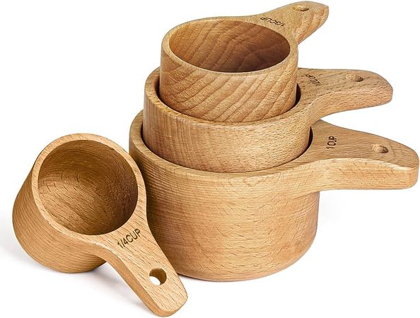 Amazon.com: Paincco Wood Measuring Cups Set of 4, Handcrafted with Wood Polish Finish, Natural Wooden Measuring Cups for Measuring Dry Ingredients for Cooking Baking, Easy to Clean: Home & Kitchen