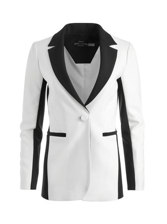 Macey Fitted Notch Collar Blazer In Off White/black | Alice And Olivia
