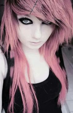 Pink and black emo hair