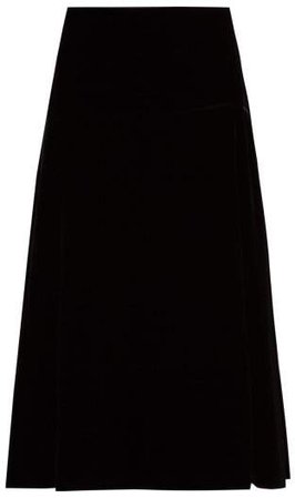 A Line Velvet Midi Skirt - Womens - Black