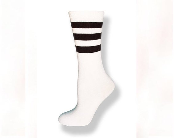 White Crew Cut Calf High Sock with Three Black Stripes | Etsy