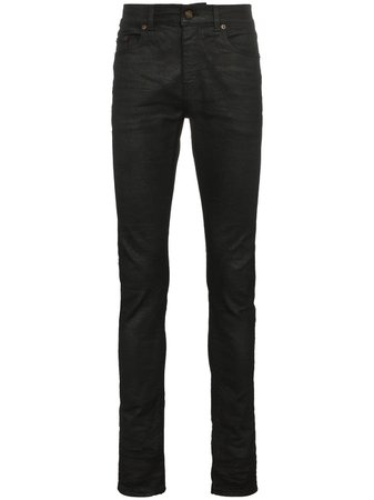 Saint Laurent Black Coated Skinny Jeans - Farfetch