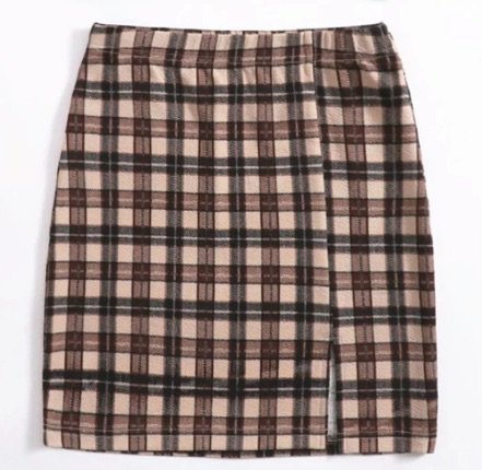 Brown Checked Mini Skirt