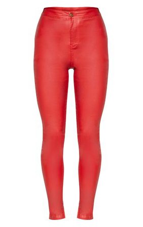 Red Coated Skinny Jean | Denim | PrettyLittleThing