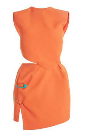 Pin-Detailed Cutout Satin Mini Dress By Versace | Moda Operandi