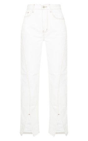 Off White Tobacco Stitch Seam Split Front Jeans | PrettyLittleThing USA
