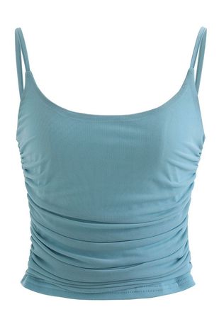 Ruched Soft Mesh Cami Top in Teal - Retro, Indie and Unique Fashion