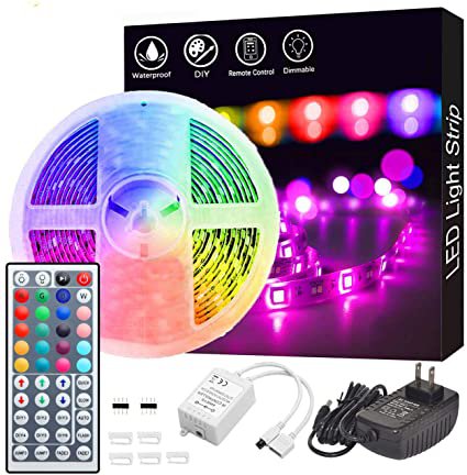 Amazon.com: Led Strip Lights, GOADROM Waterproof 16.4ft 5m Flexible Color Changing RGB SMD 5050 150leds LED Strip Light Kit with 44 Keys IR Remote Controller and 12V Power Supply: Home Improvement