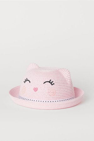 Straw Hat with Ears - Light pink/cat - Kids | H&M US