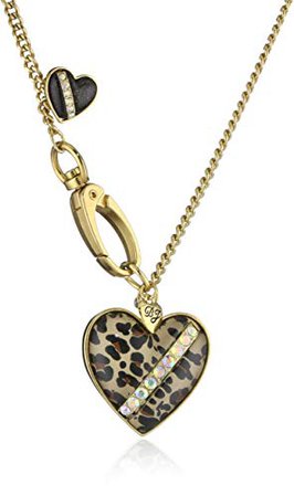 Betsey Johnson "Status" Leopard Heart Pendant Long Necklace: Clothing