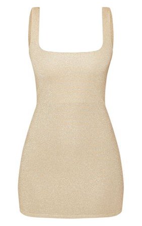 Gold Metallic Rib Bodycon Dress | Dresses | PrettyLittleThing