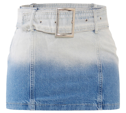 PLT- faded mid blue wash belted denim mini skirt