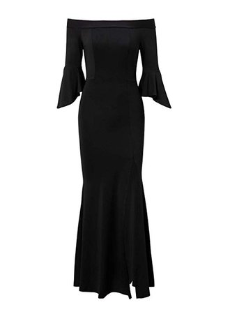 Women's Ruffle Bell Sleeve Off Shoulder High Split Floor Length Long Party Dress Black at Amazon Women’s Clothing store