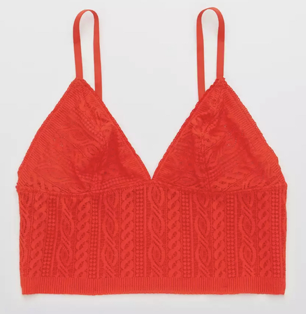 Aerie Cable Lace Longline Bralette - Holiday Red