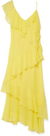 Alice Olivia - Olympia Cold-shoulder Ruffled Silk-chiffon Midi Dress - Bright yellow