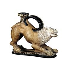 Etruscan pottery askos (perfume flask) in the form of a lion, 340-300 BCE