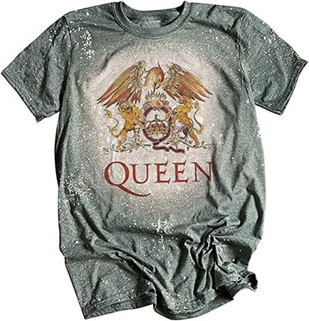 Women Vintage Rock Band Bleached T Shirt Music Graphic Tees Summer Short Sleeve Casual Tops (Large, Green)