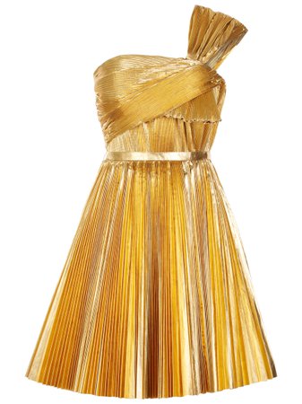 Gold Asymmetric Pleated Cocktail Dress