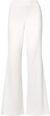 Chiffon-paneled Stretch-crepe Flared Pants - White