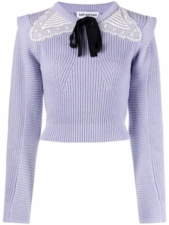 Self-Portrait lace-collar Knitted Sweater - Farfetch