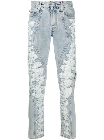 Shop blue Off-White distressed panel jeans with Express Delivery - Farfetch
