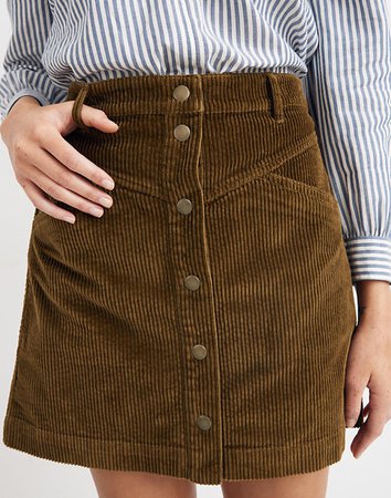 Corduroy A-Line Snap Mini Skirt