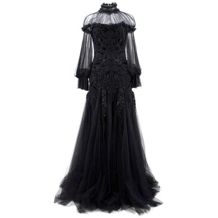 Alexander Mcqueen Black Beaded Tulle Gown (Size: US 6/S) For Sale at 1stDibs