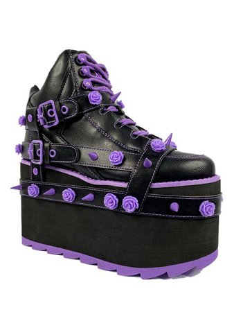 black purple rose platform boots