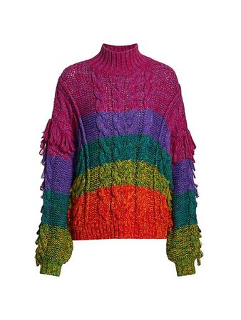 Shop Farm Rio Striped Fringe Turtleneck Sweater | Saks Fifth Avenue