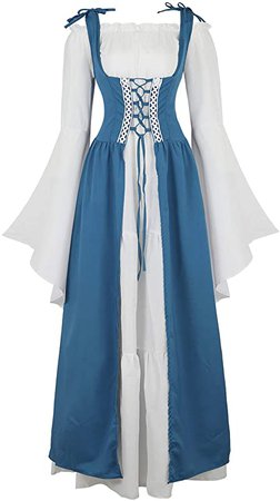 Amazon.com: Womens Renaissance Cosplay Costume Medieval Irish Over Dress and Chemise Boho Set Gothic High Waist Gown Dress: Clothing
