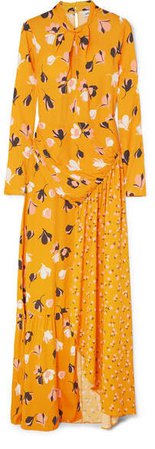 Floral-print Stretch-crepe De Chine Maxi Dress - Yellow