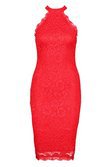 Lace Detail High Neck Midi Dress | boohoo red