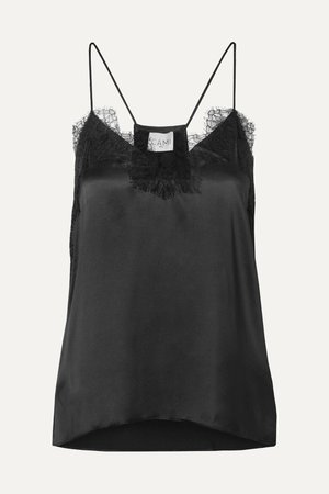Black The Racer lace-trimmed silk-charmeuse camisole | Cami NYC | NET-A-PORTER