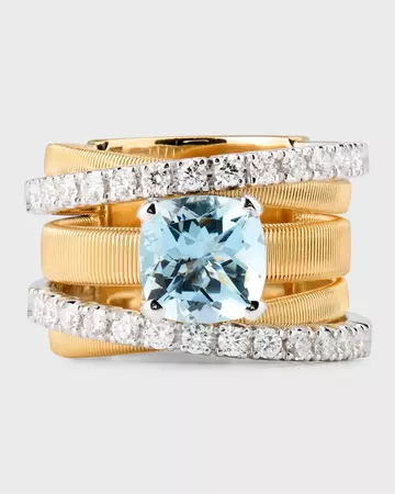 Marco Bicego 18K Masai Yellow Gold Ring with Diamonds and Aquamarine, Size 7 | Neiman Marcus