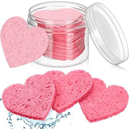 60 Pieces Facial Sponges with Container, Heart Shape Compressed Face Sponge Natural Sponge Pads for Washing Face Cleansing Exfoliating Esthetician Makeup Removal (Pink) : Beauty & Personal Care