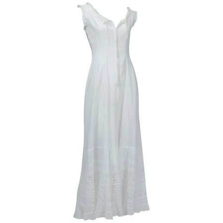Edwardian Eyelet and Lace Full Bridal Petticoat Nightgown, 1900s For Sale at 1stdibs