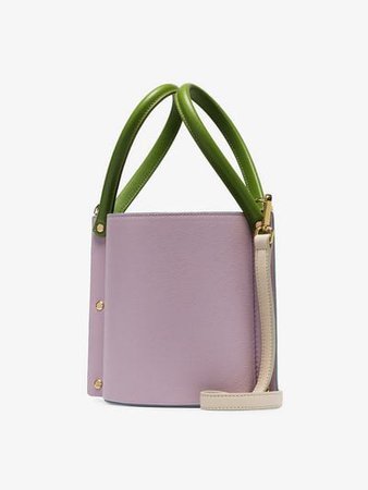 Yuzefi lilac and powder blue Cubo two tone contrast handle leather bucket bag | Browns