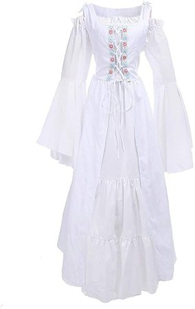 Amazon.com: Women's Renaissance Medieval Costume Dress Lace up Irish Over Long Dresses Cosplay Retro Gown 2pcs Set (L, 116-White): Clothing